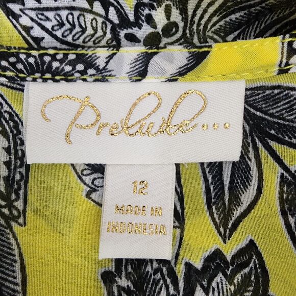 Prelude Women A line Dress 12 Belted Tie Waist Floral Yellow Bell Sleeve Chiffon - Picture 9 of 11